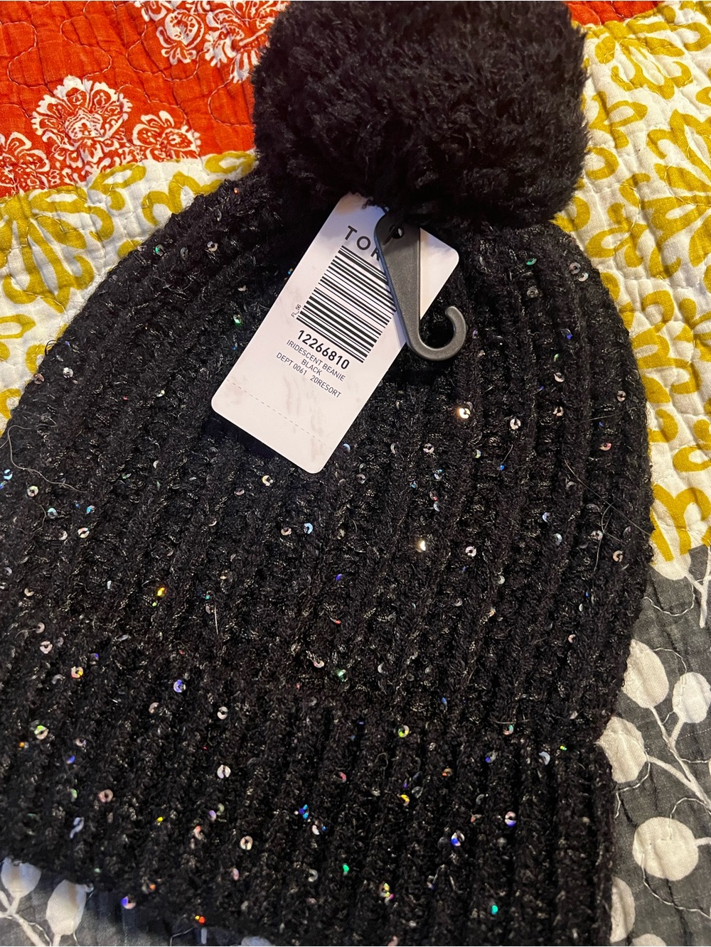 Black Sequin Pom Pom Beanie torrid